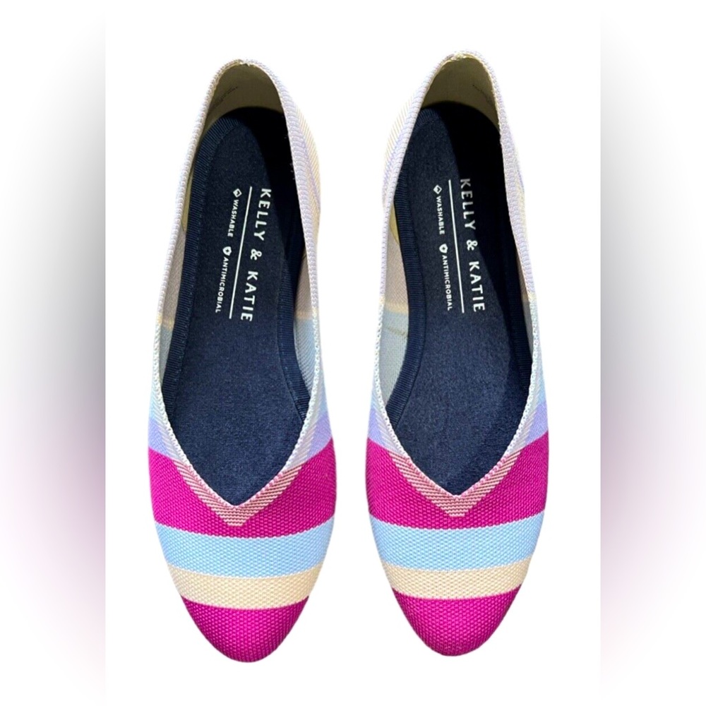 Kelly & Katie Multicolor Striped Pink and Blue Ballet Flats